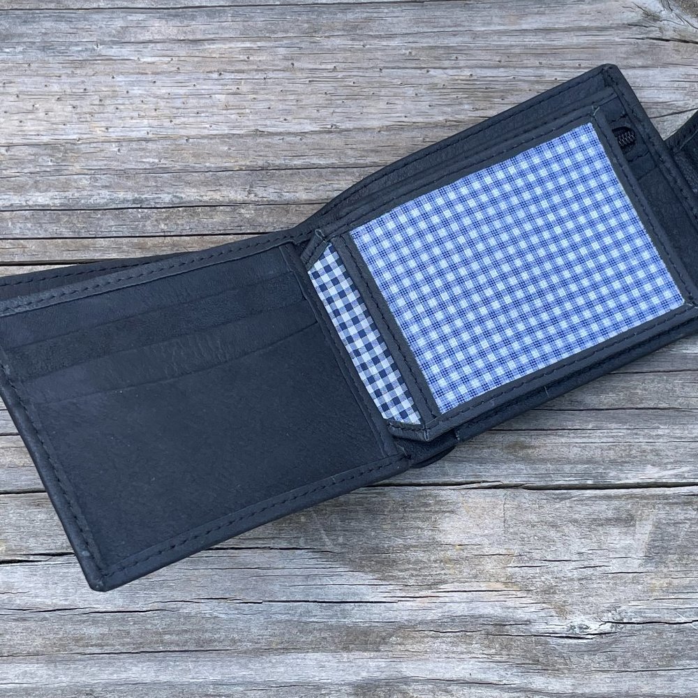 Handmade Genuine Leather Black Wallet Card Holder Purse Bi Fold Purse - Picture 2 of 13